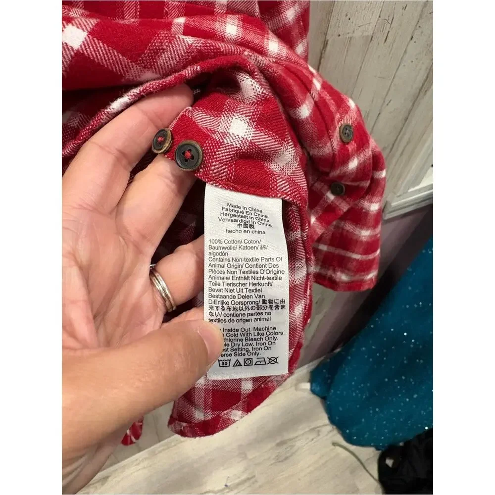 J. Crew‎ Embellished shrunken button-up shirt Red plaid brushed cotton oxford 20